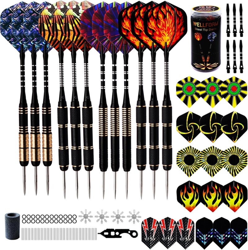 WELLFORM Darts Metal Tip Set, Steel Tip Darts Set 22g and 28g Professional Darts for Dartboard with Darts Guide and Darts Case, Aluminum Shafts, Brass Barrels, Extra Dart Flights, Dart Sharpener,etc. - Image 1